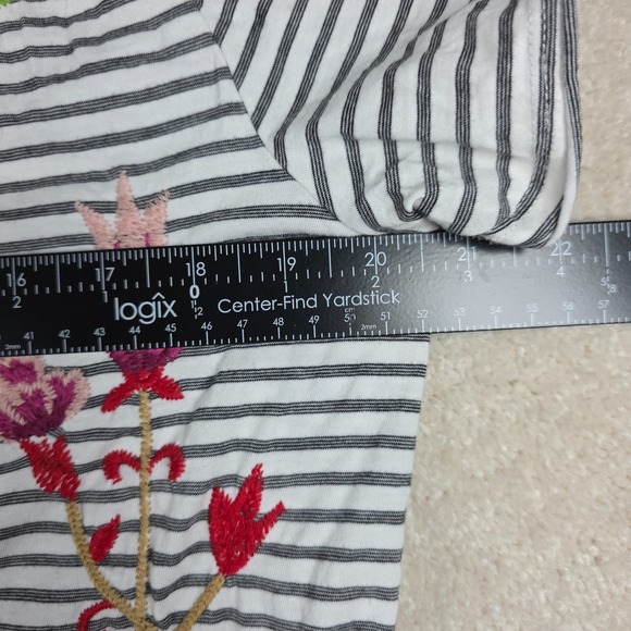 Johnny Was T-Shirt Womens L White Striped Sheri Everyday Floral Embroidered Tee - Picture 7 of 9